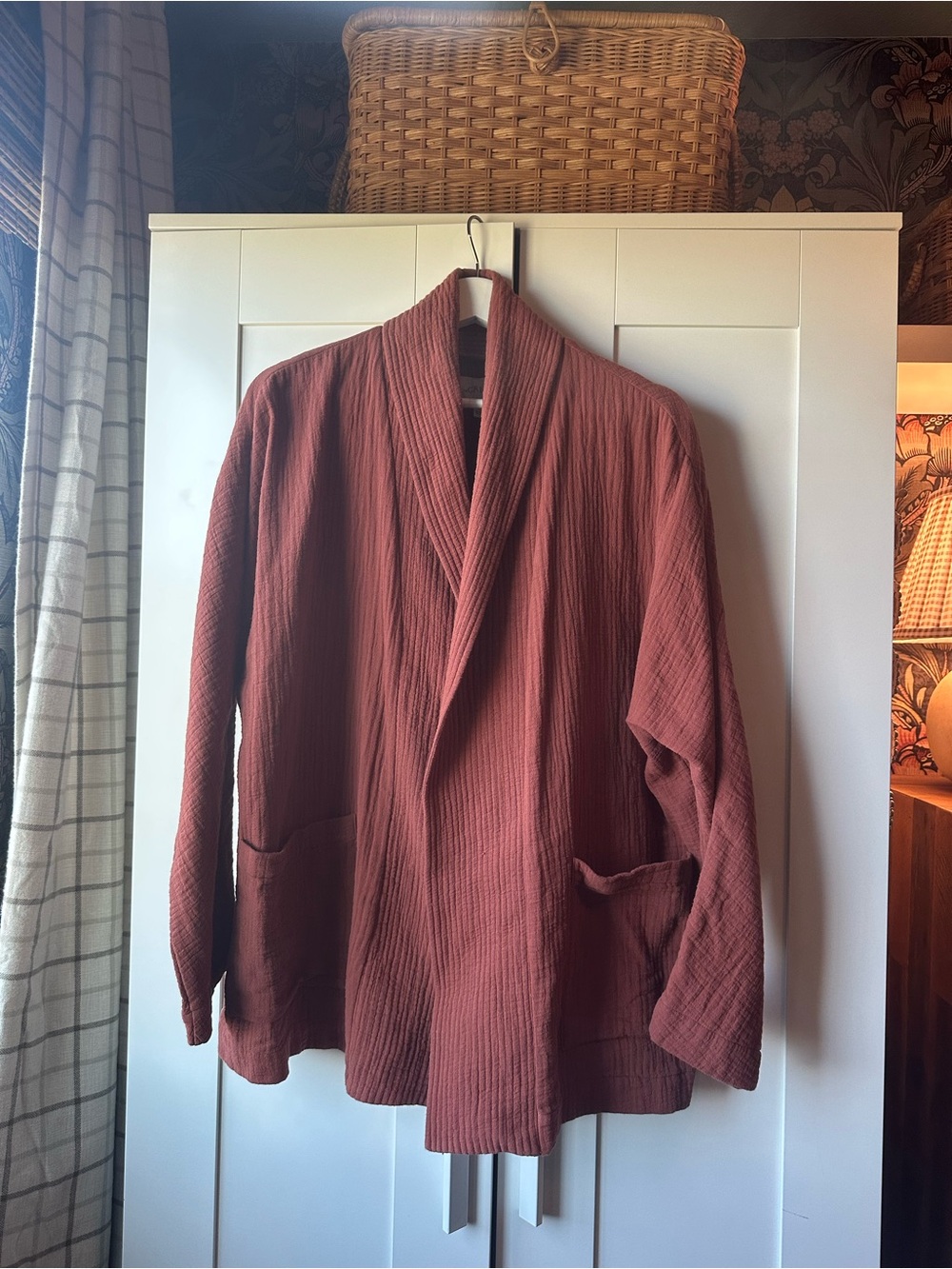 THE GREAT. Shawl Collar Lounge Jacket - Rust